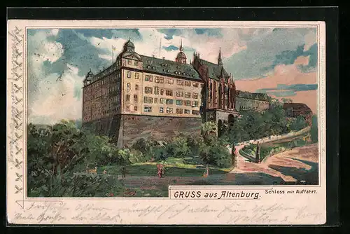 Künstler-AK Max Dutzauer: Altenburg, Schloss mit Auffahrt
