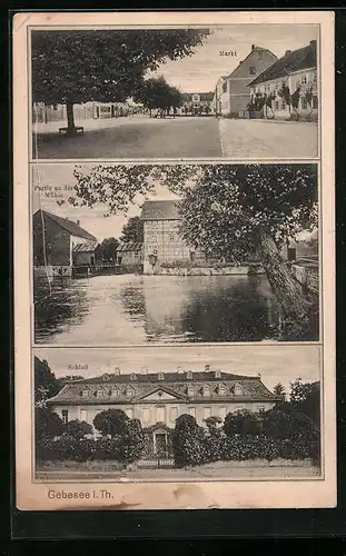 AK Gebesee i. Th., Partie an der Mühle, Schloss, Markt