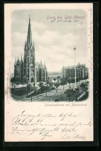 AK Gera /Reuss, Johanneskirche mit Zabelschule