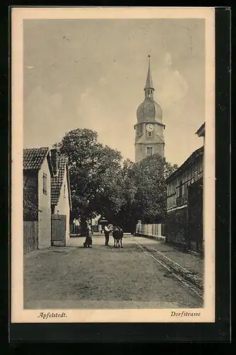 AK Apfelstedt, Strassenpartie vor der Kirche