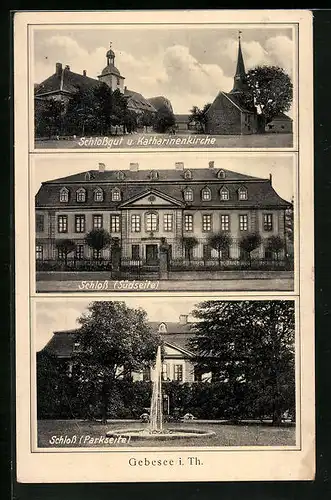AK Gebesee i. Th., Schlossgut und Katharinenkirche, Süd- und Parkseite des Schlosses