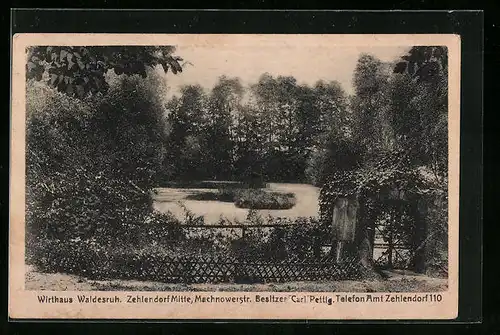 AK Berlin-Zehlendorf, Gasthof Wirtshaus Waldesruh, Machnower Strasse, Gartenpartie