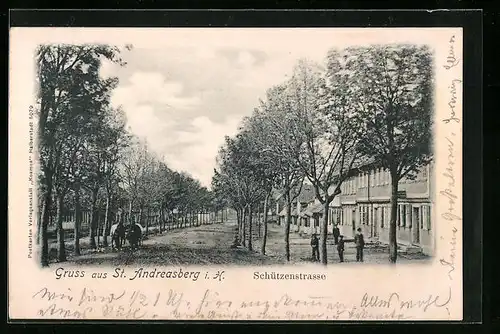 AK St. Andreasberg i. H., Passanten in der Schützenstrasse