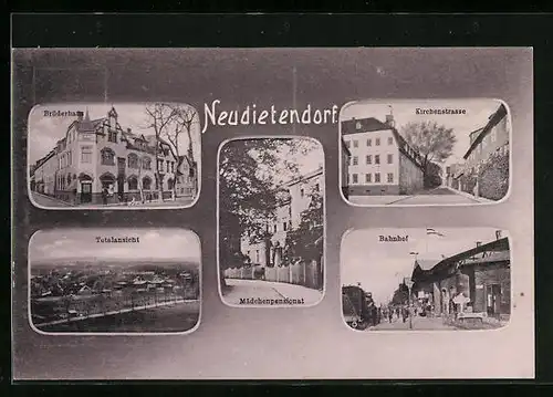 AK Neudietendorf, Brüderhaus, Kirchenstrasse, Bahnhof