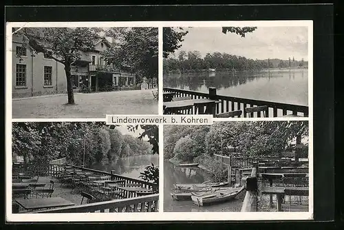 AK Kohren, Gasthaus Lindenvorwerk - Gebäude und Terrasse mit Wasserblick