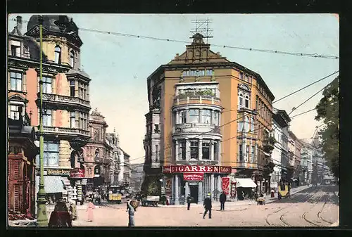 AK Halle, Ecke Leipziger und Poststrasse mit Cigarrengeschäft