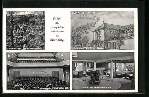 AK Calw /Schwarzwald, Ort in Gesamtansicht, Volkstheater