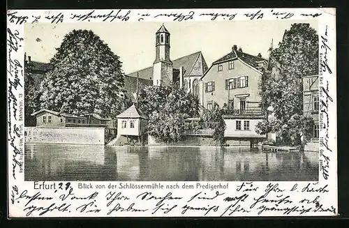 AK Erfurt, Blick von der Schlössermühle nach dem Predigerhof