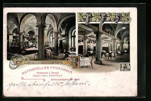 AK Pforzheim, Innenansicht des Rathskellers, Restaurant I. Ranges, Inh. Emil Schsible
