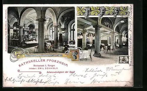 AK Pforzheim, Innenansicht des Rathskellers, Restaurant I. Ranges, Inh. Emil Schsible