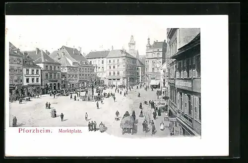 AK Pforzheim, Buntes Treiben auf dem Marktplatz