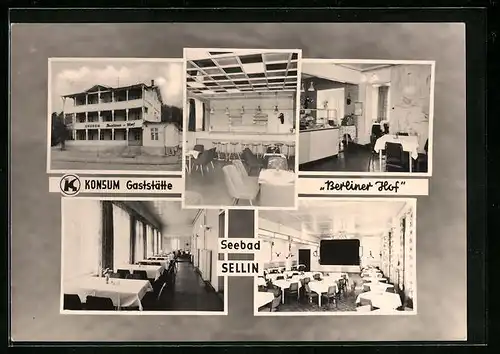 AK Sellin, Konsum-Gaststätte Berliner Hof - Bar, Speisesaal, Gebäude