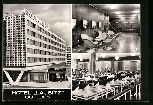 AK Cottbus, Hotel Lausitz - Gebäude, Restaurant, Lounge