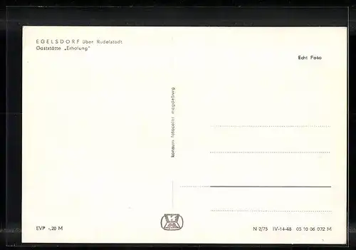 AK Egelsdorf über Rudolstadt, Gaststätte Erholung - Aussenansicht, Gasträume