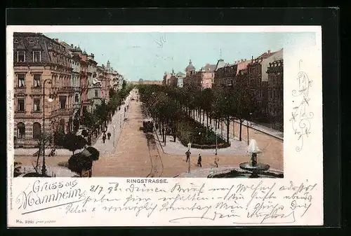 AK Mannheim, Ringstrasse mit Passanten