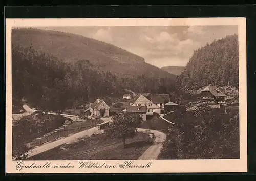 AK Wildbad, Eyachmühle mit Bergpanorama