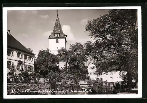 AK Ellmendingen /Pforzheim, Ortsansicht mit Kirche