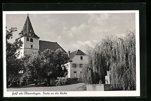 AK Ellmendingen /Pforzheim, Partie an der Kirche