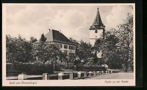 AK Ellmendingen /Pforzheim, Partie an der Kirche