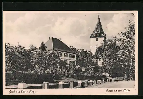 AK Ellmendingen /Pforzheim, Blick zur Kirche mit Strassenpartie