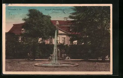 AK Gebesee i. Th., Schloss Parkseite mit Springbrunnen