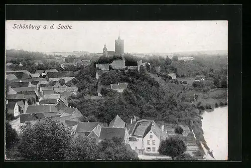 AK Schönburg a. d. Saale, Ortsansicht mit Blick zur Burg