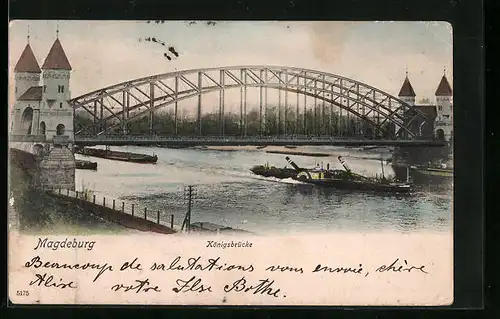 AK Magdeburg, Königsbrücke mit Dampfer