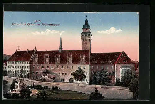 AK Zeitz, Altmarkt mit Rathaus und Finkgräfebrunnen
