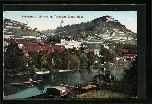AK Freyburg a. U., Panorama mit Jahn`s Haus