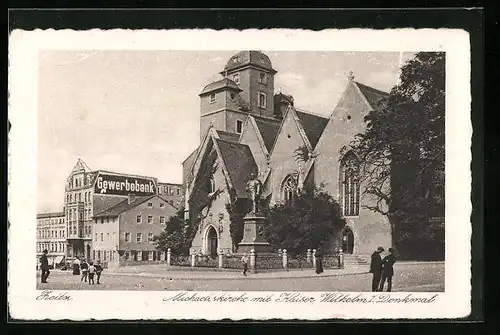 AK Zeitz, Michaeliskirche mit Kaiser Wilhelm I. Denkmal