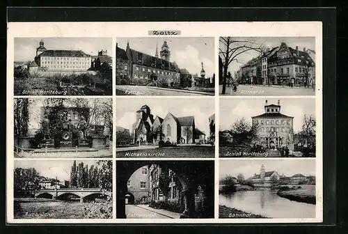 AK Zeitz, Altmarkt, Bahnhof, Auebrücke