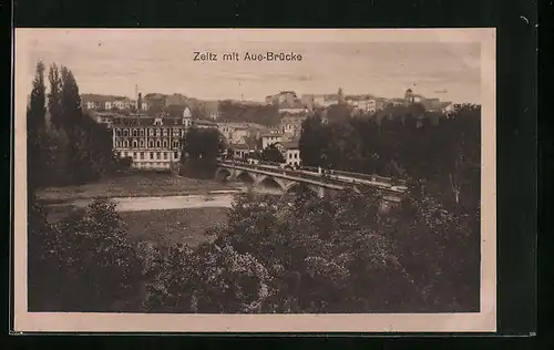 AK Zeitz, Totalansicht mit Aue-Brücke