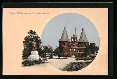 AK Lübeck, Holstentor, Bismarckdenkmal
