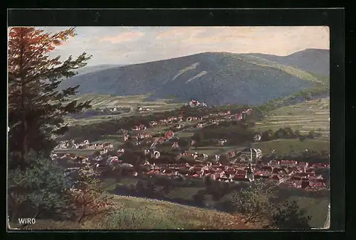 AK Bad Blankenburg /Schwarzatal, Ortspartie mit der Gesamtansicht vom Greifenstein