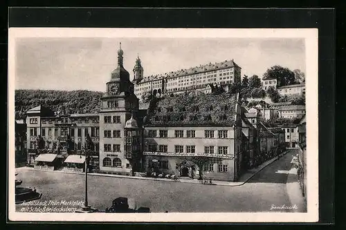 AK Rudolstadt /Thür., Schloss Heidecksburg am Marktplatz, Stadt-Sparkasse