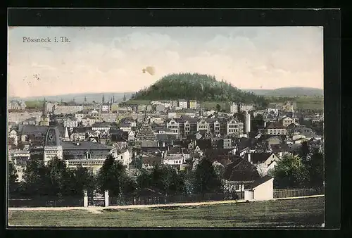 AK Pössneck i. Th., Teilansicht des Ortes aus der Vogelschau