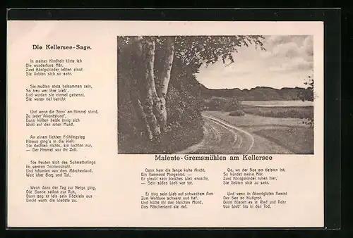 AK Malente-Gremsmühlen /Kellersee, Feldweg am Kellersee, Kellersee-Sage