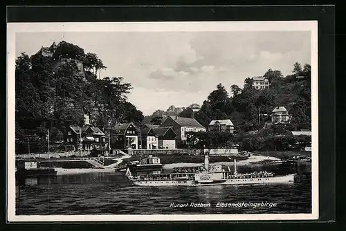 AK Rathen, Rheindampfer MS Pillnitz passiert den Ort