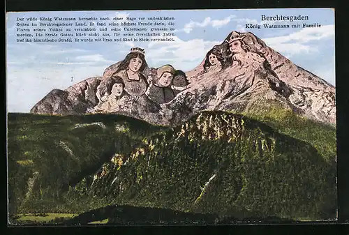 AK Berchtesgaden, König Watzmann mit Familie, Berg mit Gesicht / Berggesichter