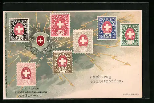 AK Die alten Telegraphenmarken der Schweiz
