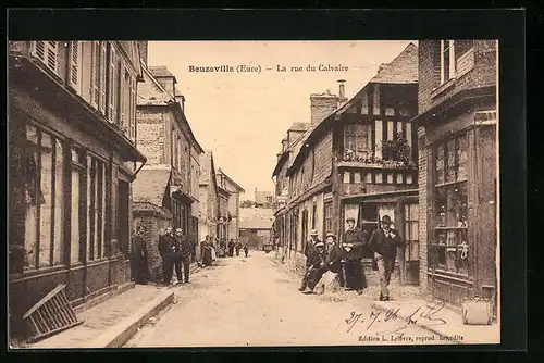 AK Beuzeville, La Rue du Calvaire