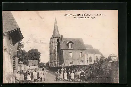 AK Saint-Aubin-d`Ecrosville, Un Carrefour de l`Eglise