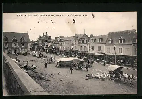 AK Baumont-le-Roger, Place de l'Hotel de Ville