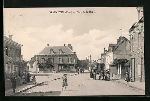 AK Beaumesnil, Place de la Mairie