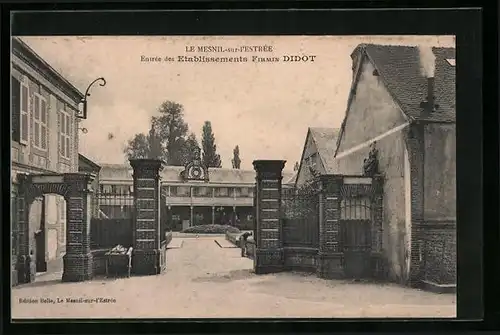 AK Le Mesnil-sur-l'Estrée, Entrée des Etablissements Firmin Didot