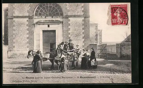 AK Beaumesnil, Le Repos pour les Jeunes Ouvrieres Parisiennes, L'Arrivée