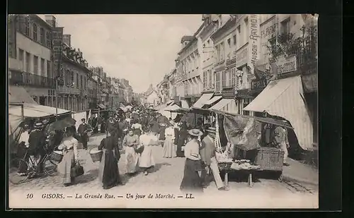 AK Gisors, La Grande Rue, Un jour de Marché