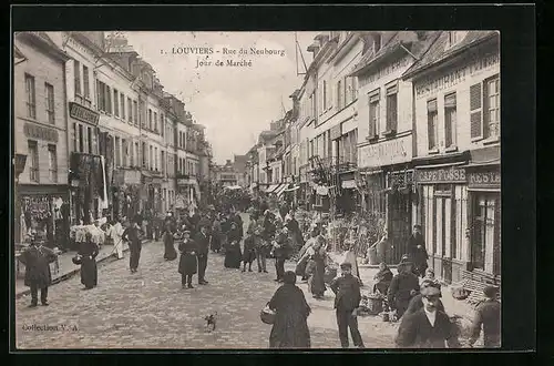 AK Louviers, Rue du Neubourg, Jour de Marché