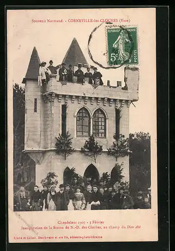 AK Corneville-les-Cloches, Chandeleur 1907, Inauguration de la Statue de N.-D. des Cloches