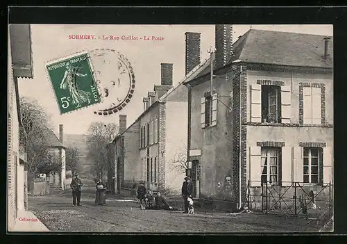 AK Sormery, La Rue Guillot, La Poste